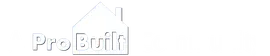 A white logo for a company called pro built