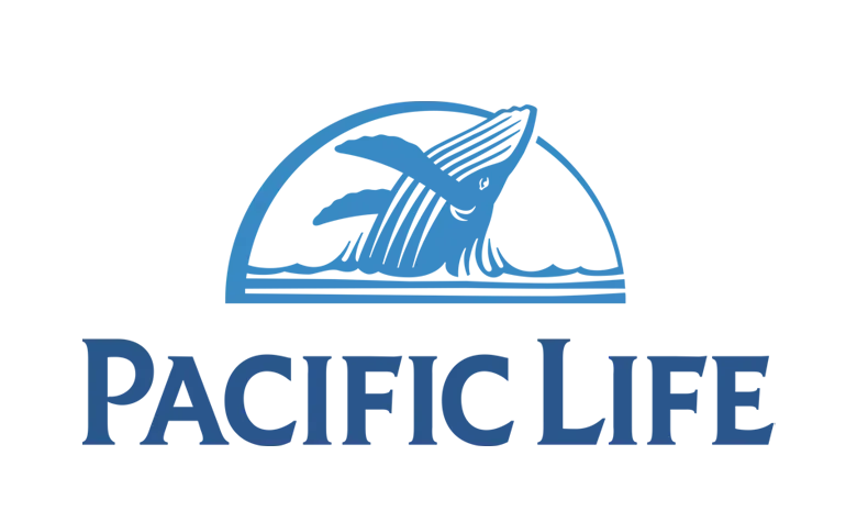 Pacific Life logo: whale breaching within a blue arch over text.
