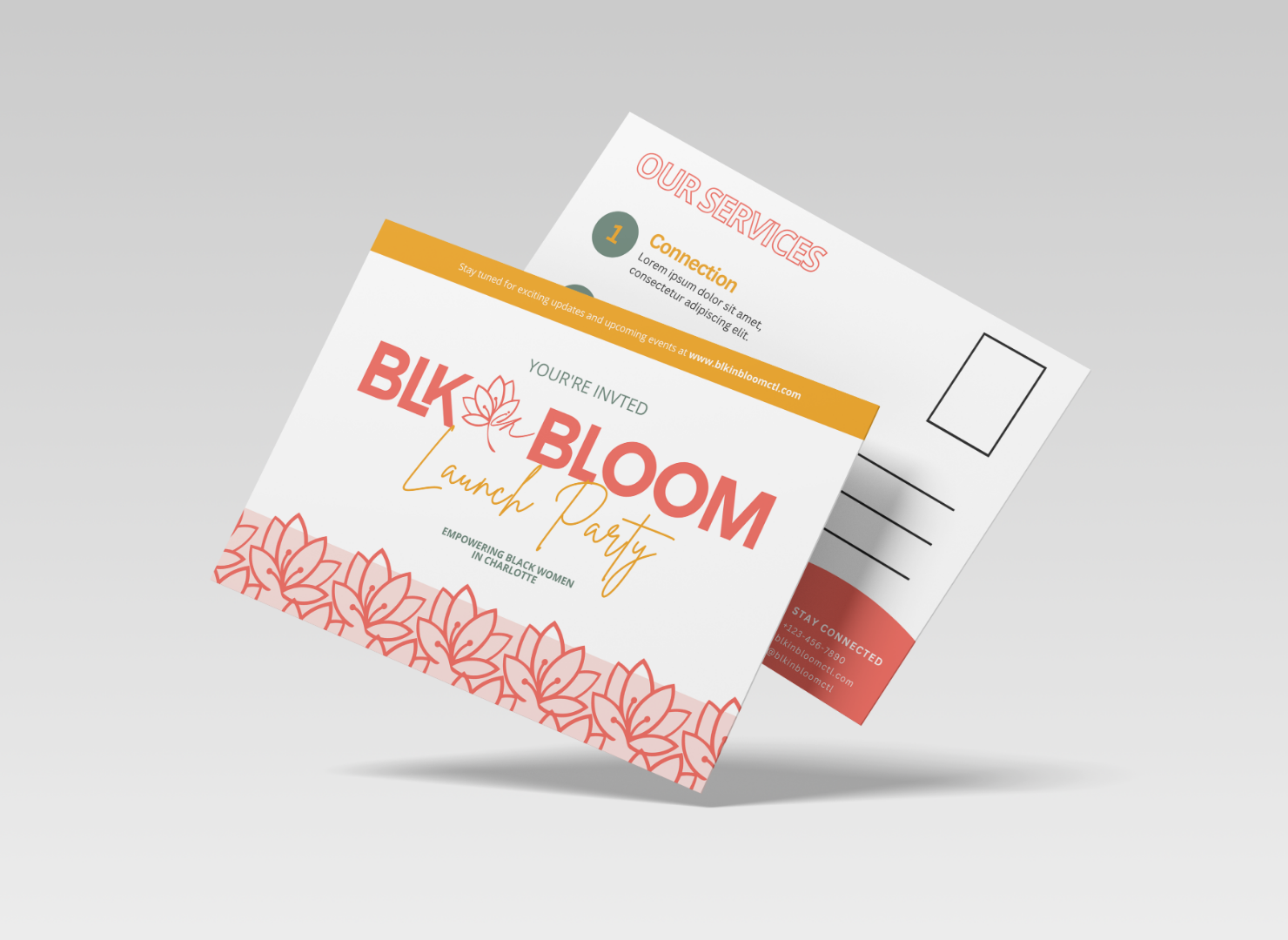 A postcard for a lunch party is floating in the air.