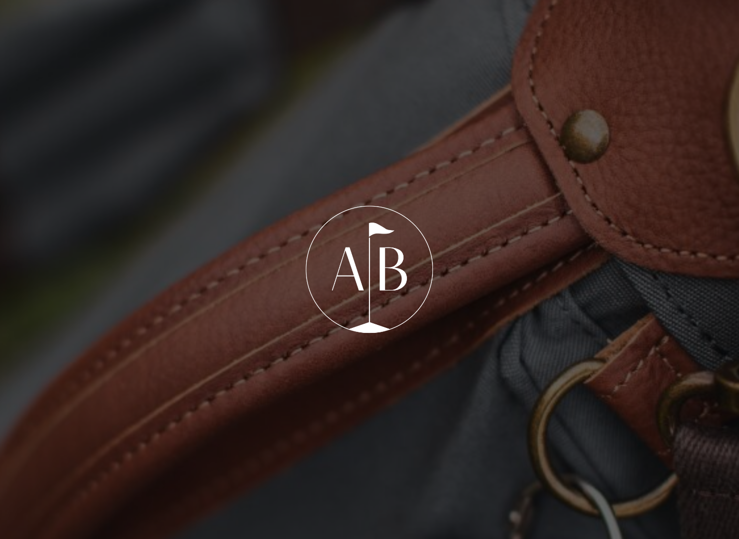 A close up of a brown leather strap with ab written on it