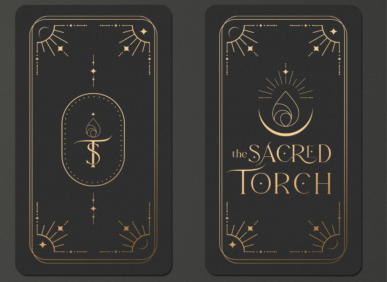 The front and back of the sacred torch tarot card