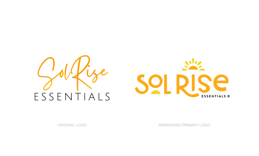 A couple of logos for a company called sol rise essentials.