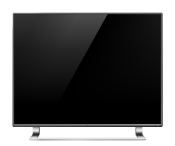 A flat screen tv with a black screen on a white background.
