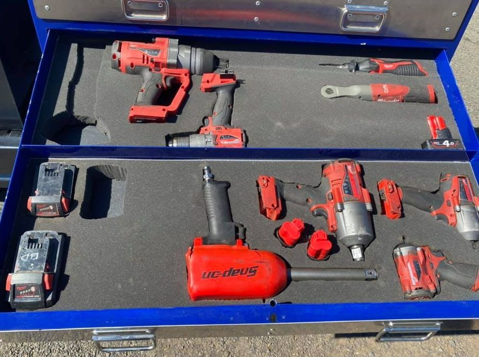 A Snap on Toolbox Filled With Tools and Batteries — Deveigne Fabrications In Brocklehurst, NSW