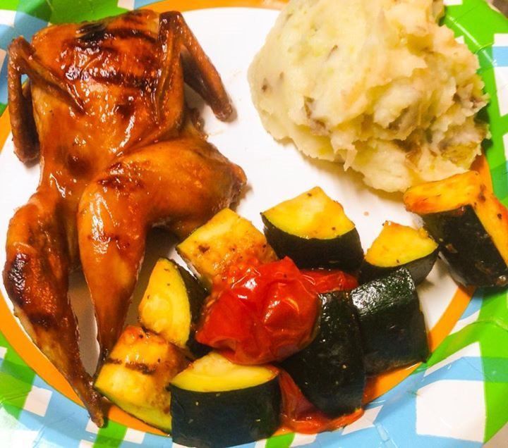 Chicken And Fruits In A Plate