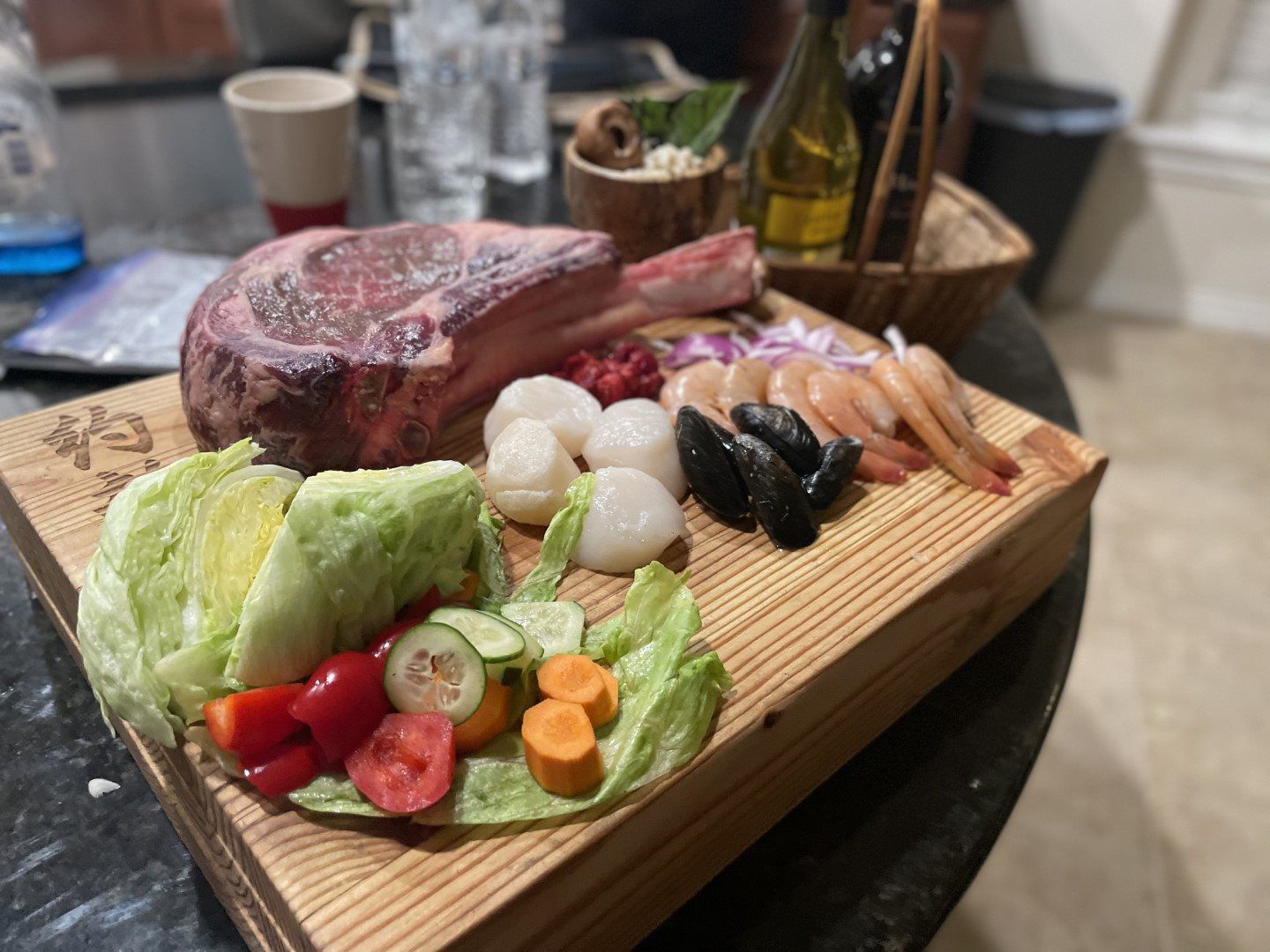 Steak And Shrimp In A Board
