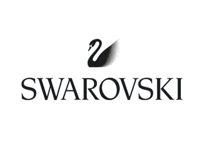 Un logo in bianco e nero per Swarovski con un cigno sopra.