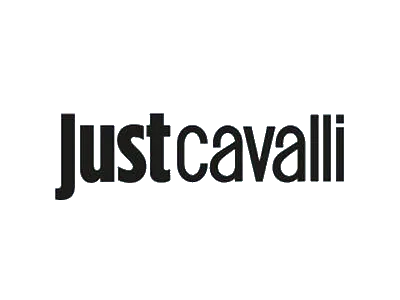 Il logo di Just Cavalli è in bianco e nero su sfondo bianco.