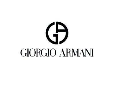 Un logo in bianco e nero per giorgio armani su uno sfondo bianco.