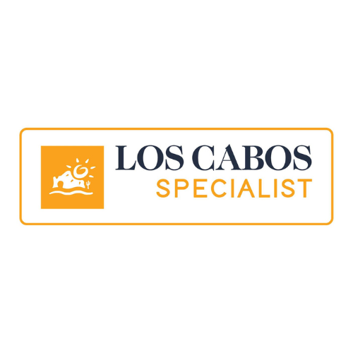 Logo: Los Cabos Specialist. Orange square with sun and sea, text in navy and orange.