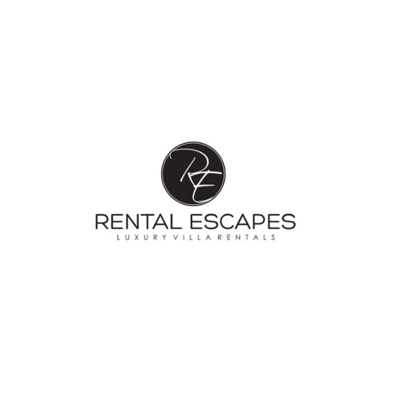 Logo for Rental Escapes: black circle with