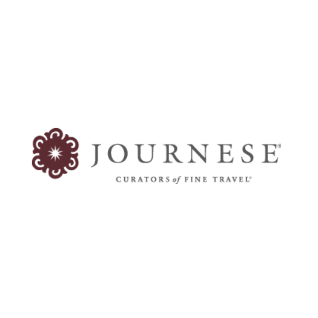 Logo for Journese, featuring a maroon floral design and text