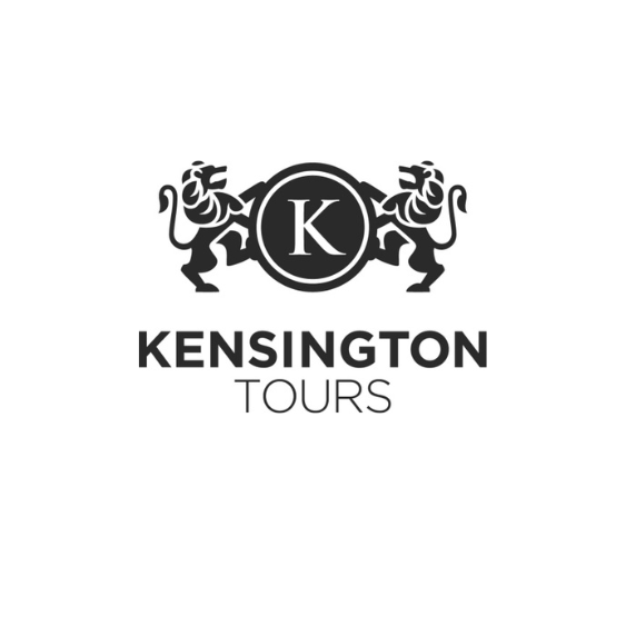 Logo: Kensington Tours, featuring two lions flanking a circle with the letter