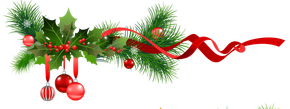 Christmas garland with green leaves, red berries, ornaments, and ribbon.