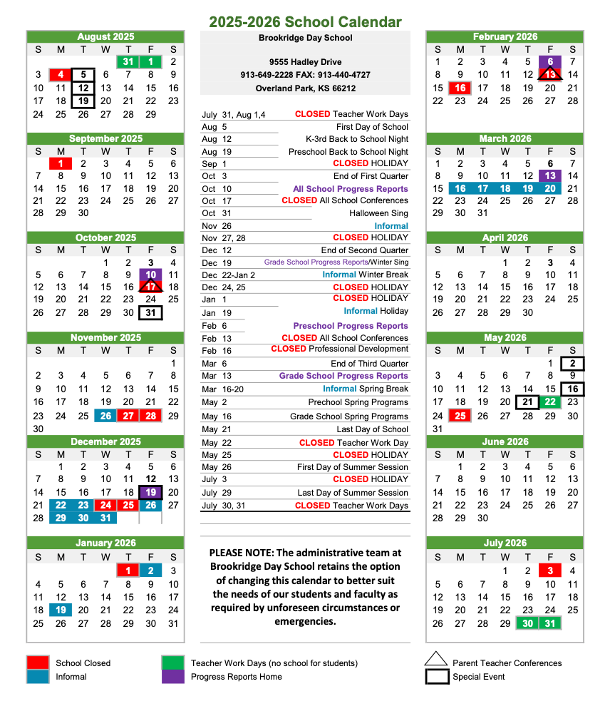 A picture of a school calendar for the year.