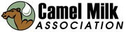 Logo for the Camel Milk Association featuring a stylized brown camel head and a milk drop on a circular green background.