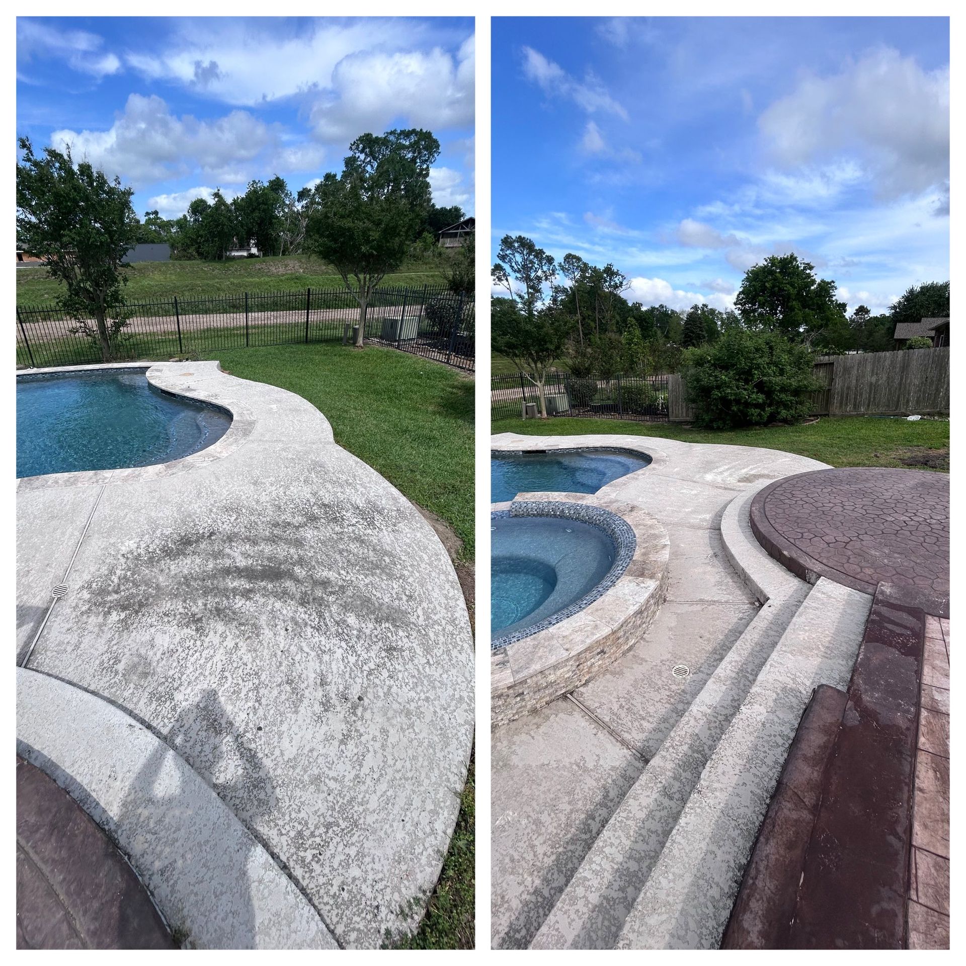 A before and after photo of a swimming pool.