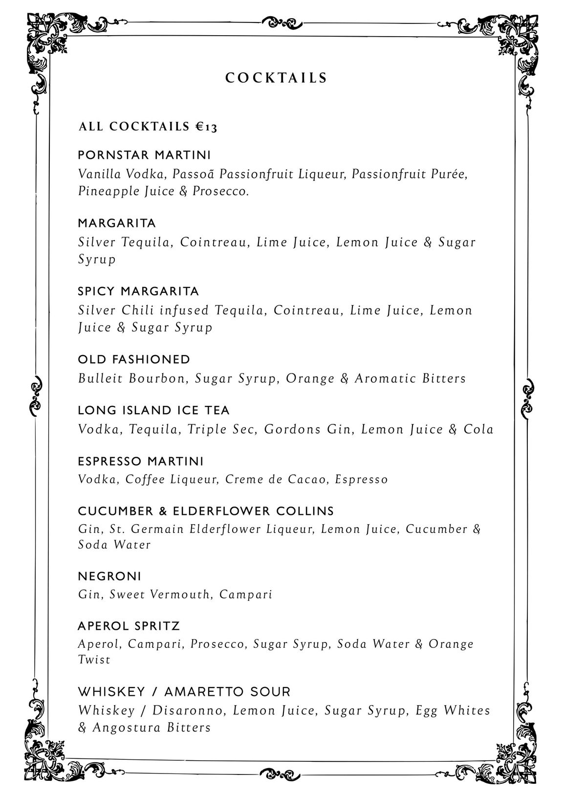 The Oarsman Ringsend, Dublin, Drinks Menu, Wine List, Cocktails