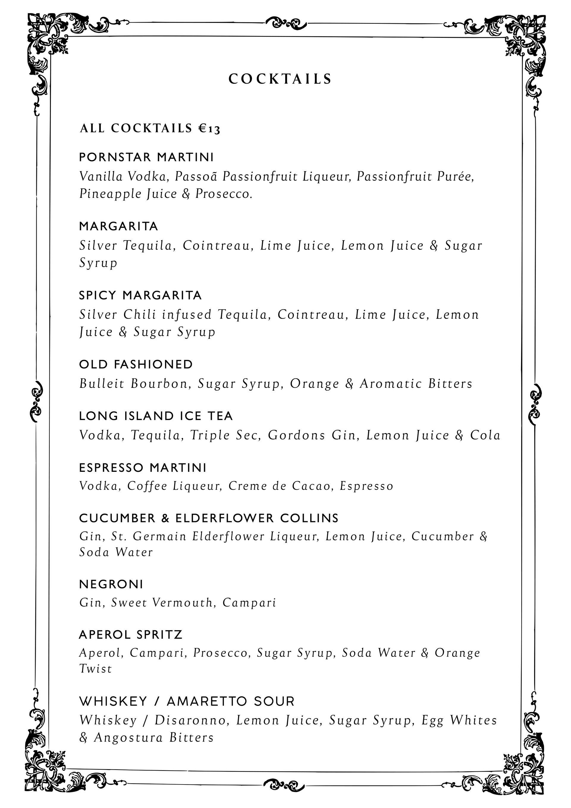 The Oarsman Ringsend, Dublin, Drinks Menu, Wine List, Cocktails