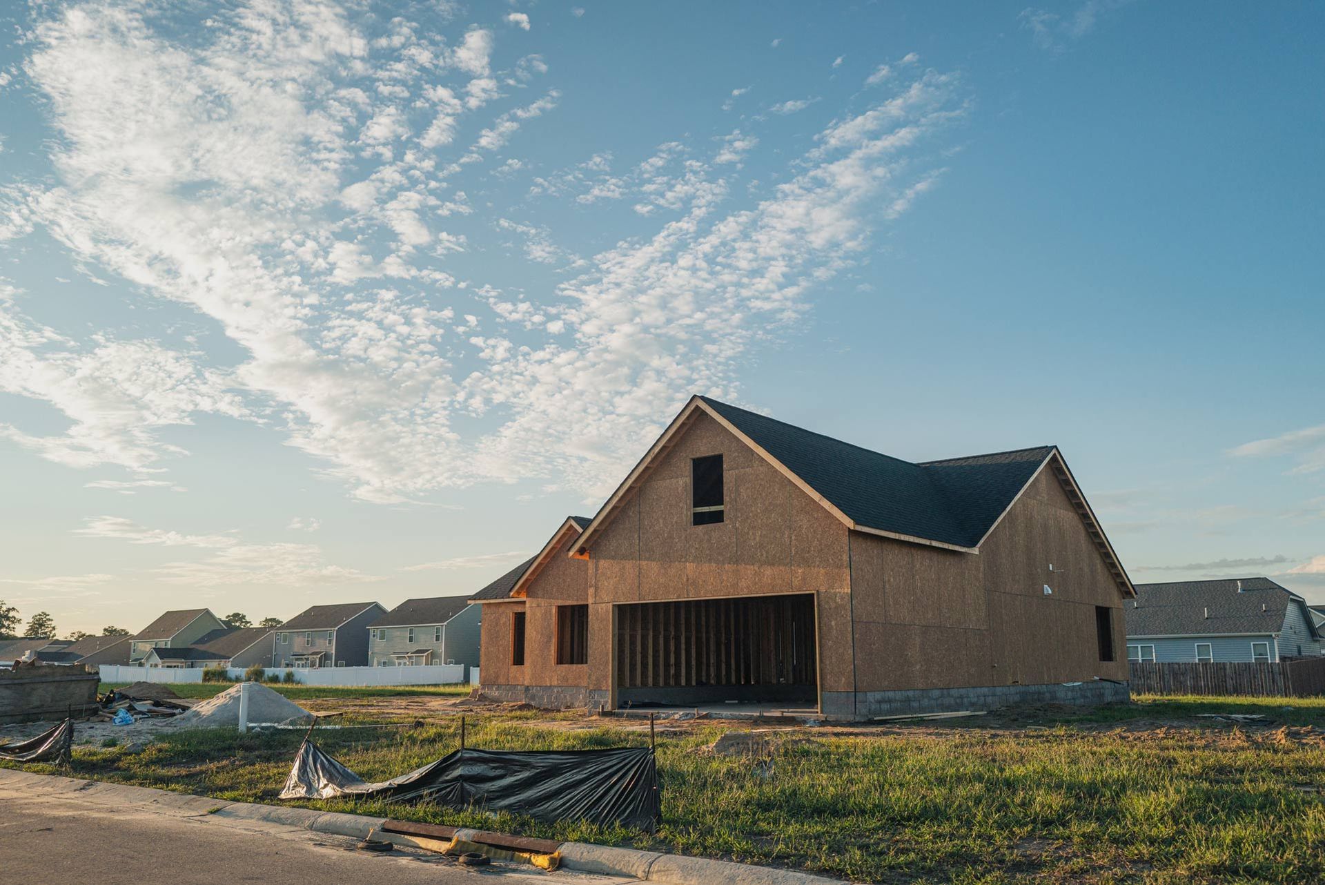 A house is being built in a residential area