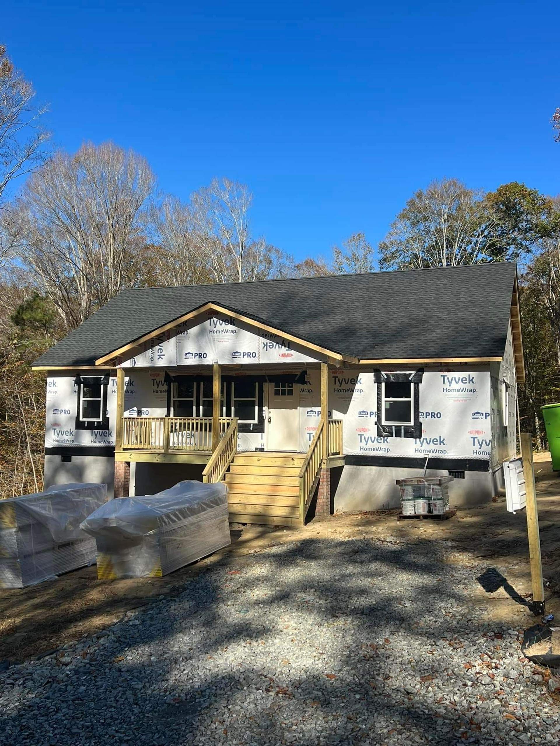 A house is being built in the middle of a forest