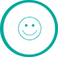 Smiling face icon inside a teal circle on a white background.