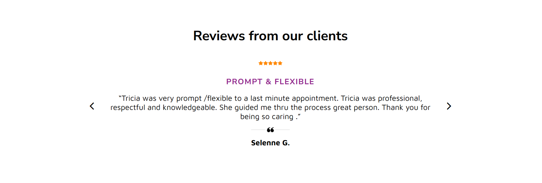 Client reviews. Text reads 