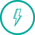 Teal circle with a teal lightning bolt inside.