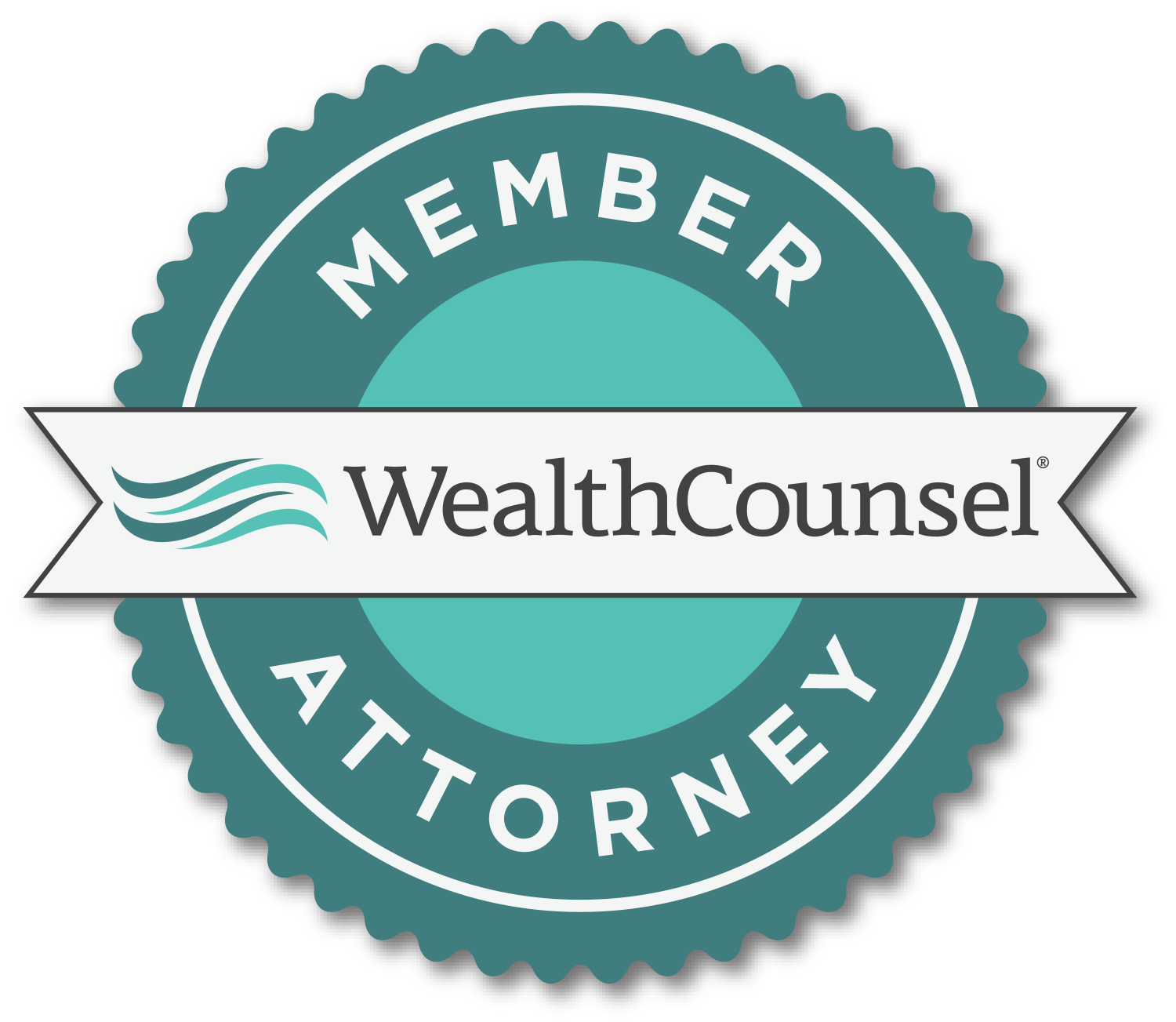 A member of wealthcounsel attorney badge on a white background