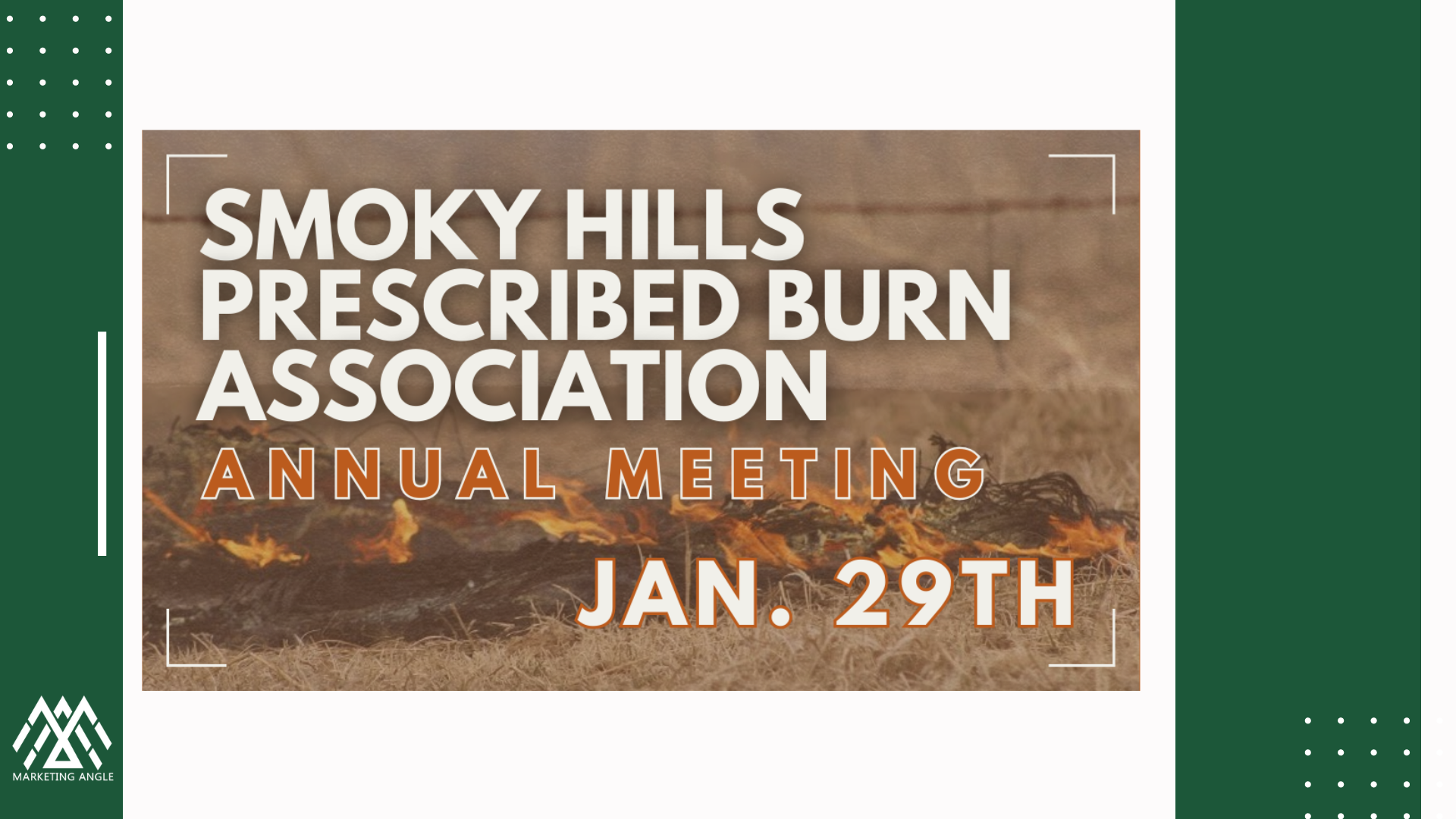 A poster for the smoky hills prescribed burn association annual meeting on january 29th.