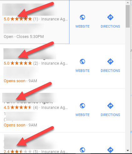 image of star ratings on google reviews