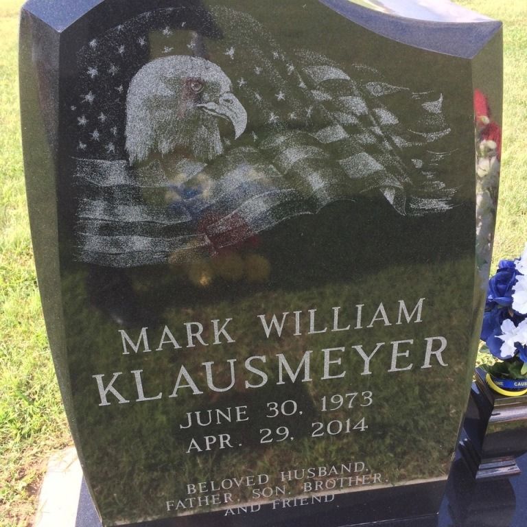 A gravestone for mark william klausmeyer who died in 2014