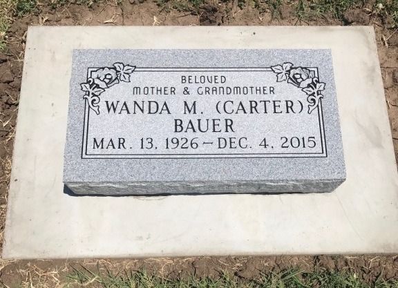 A grave marker for wanda m carter bauer