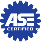 Blue ASE Certified logo within a gear shape. | Easton Auto Body