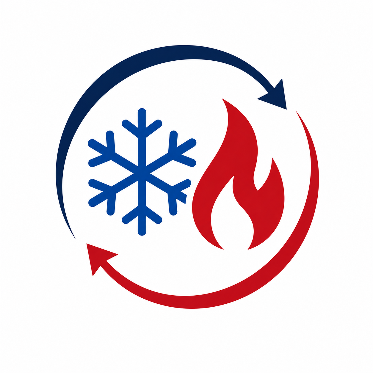 Blue snowflake and red flame inside a circular blue-red arrow loop icon