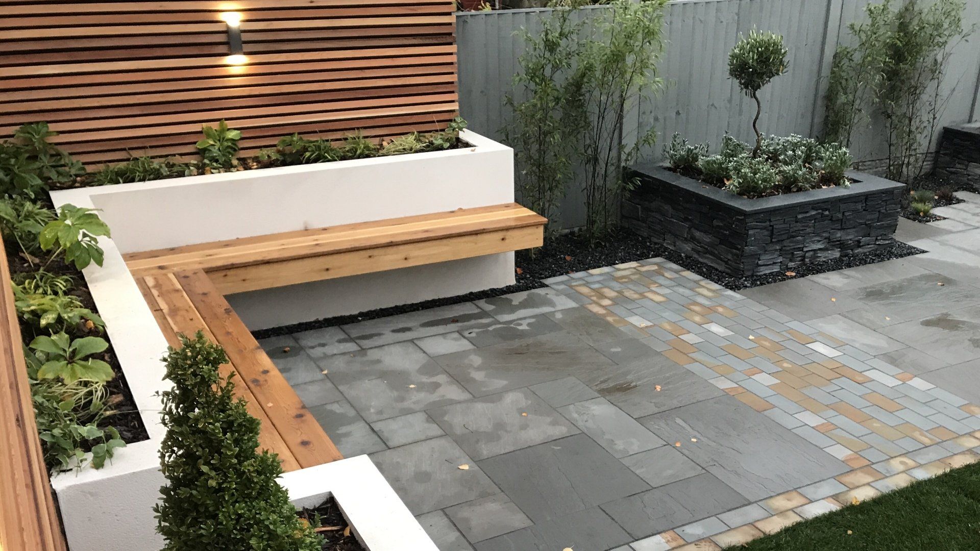 Seating, fencing and patio