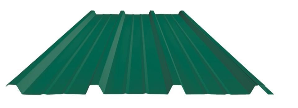 A green metal roof on a white background.