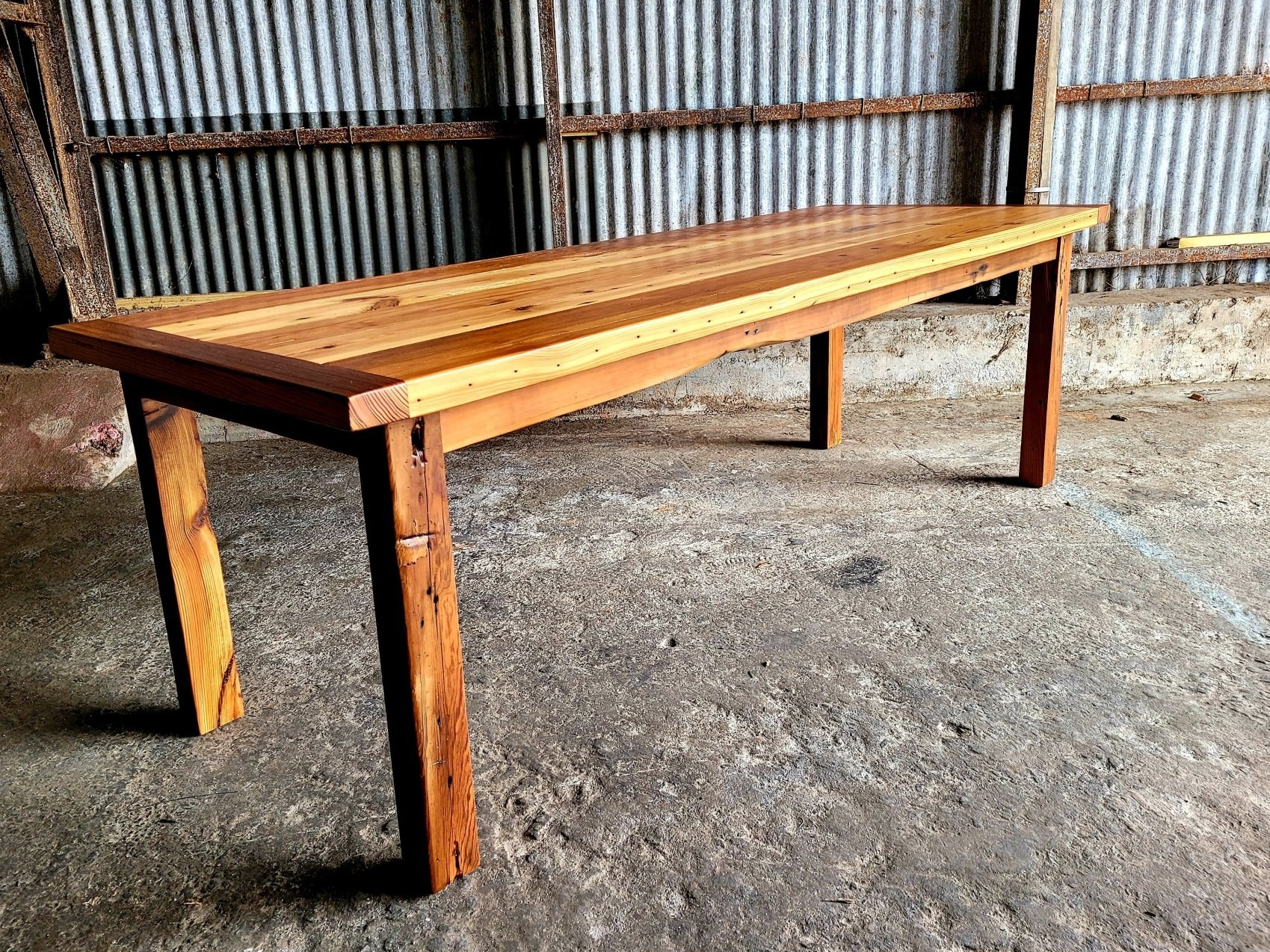 Reclaimed Wood Farmhouse Tables - Built with 100 year old reclaimed Heart Pine or Oak.