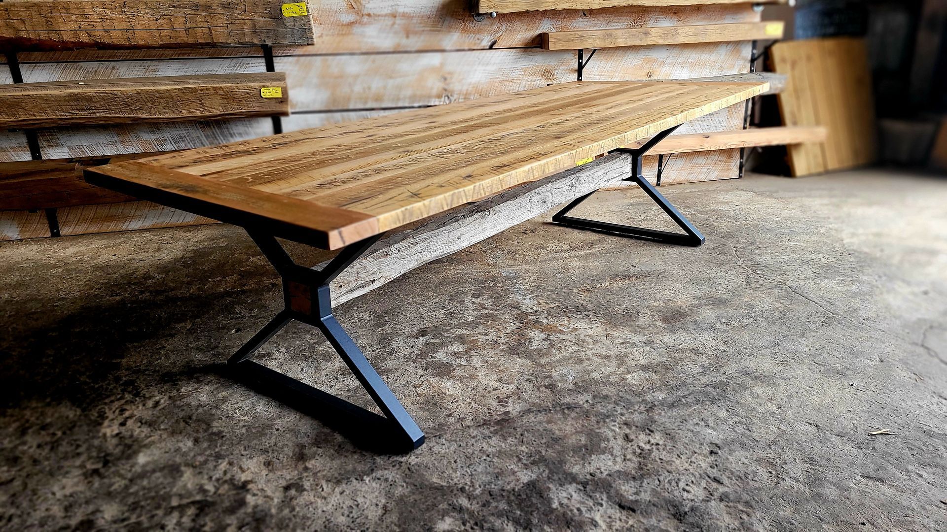 white oak modern farmhouse table with beam