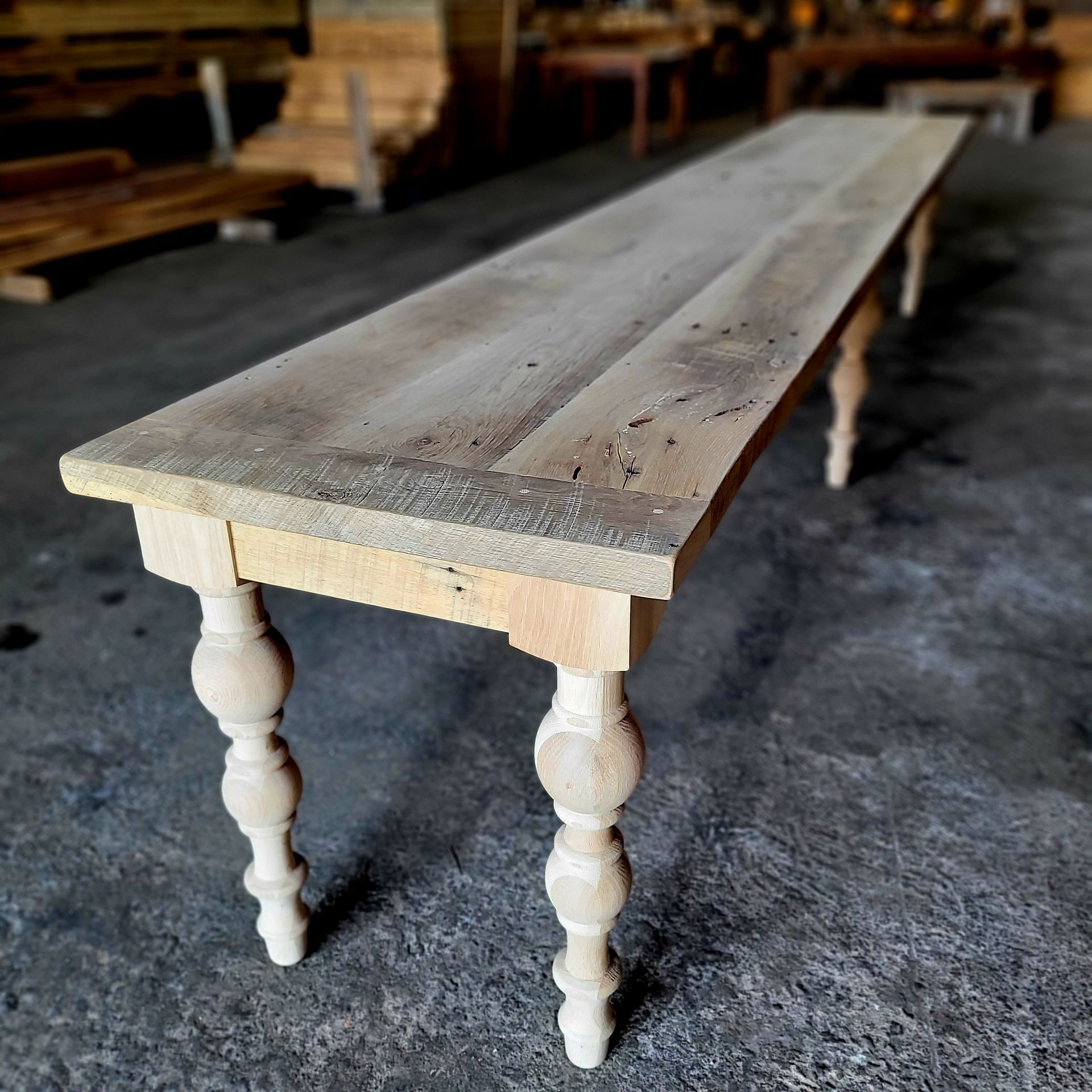 12 foot white oak pub style farmhouse table
