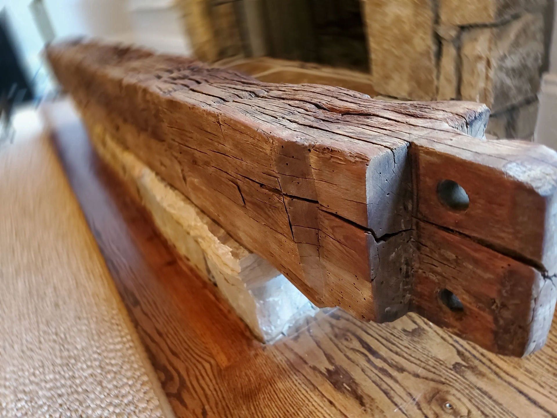 Hand hewn beam cleaned with danish oil