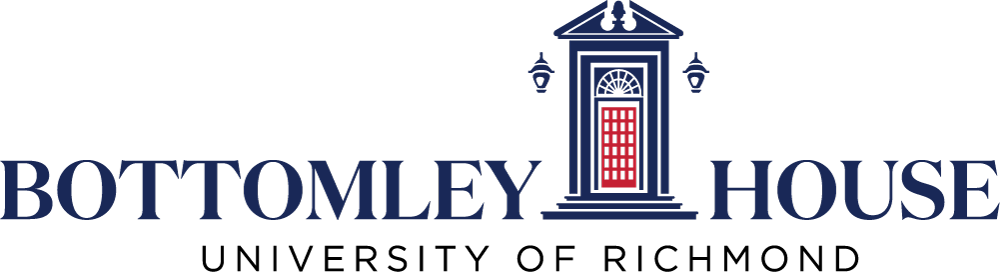 Logo for Bottomley House, University of Richmond: a navy-blue building icon with red door, atop navy text.