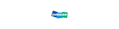 Doosan logo with blue and green overlapping shapes and the word