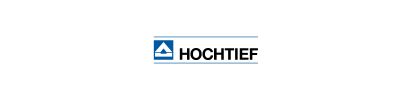 Hochtief logo: blue triangle above horizontal line, HOCHTIEF text in black on a white background.