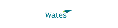 Wates logo with teal text and a teal and yellow shape.