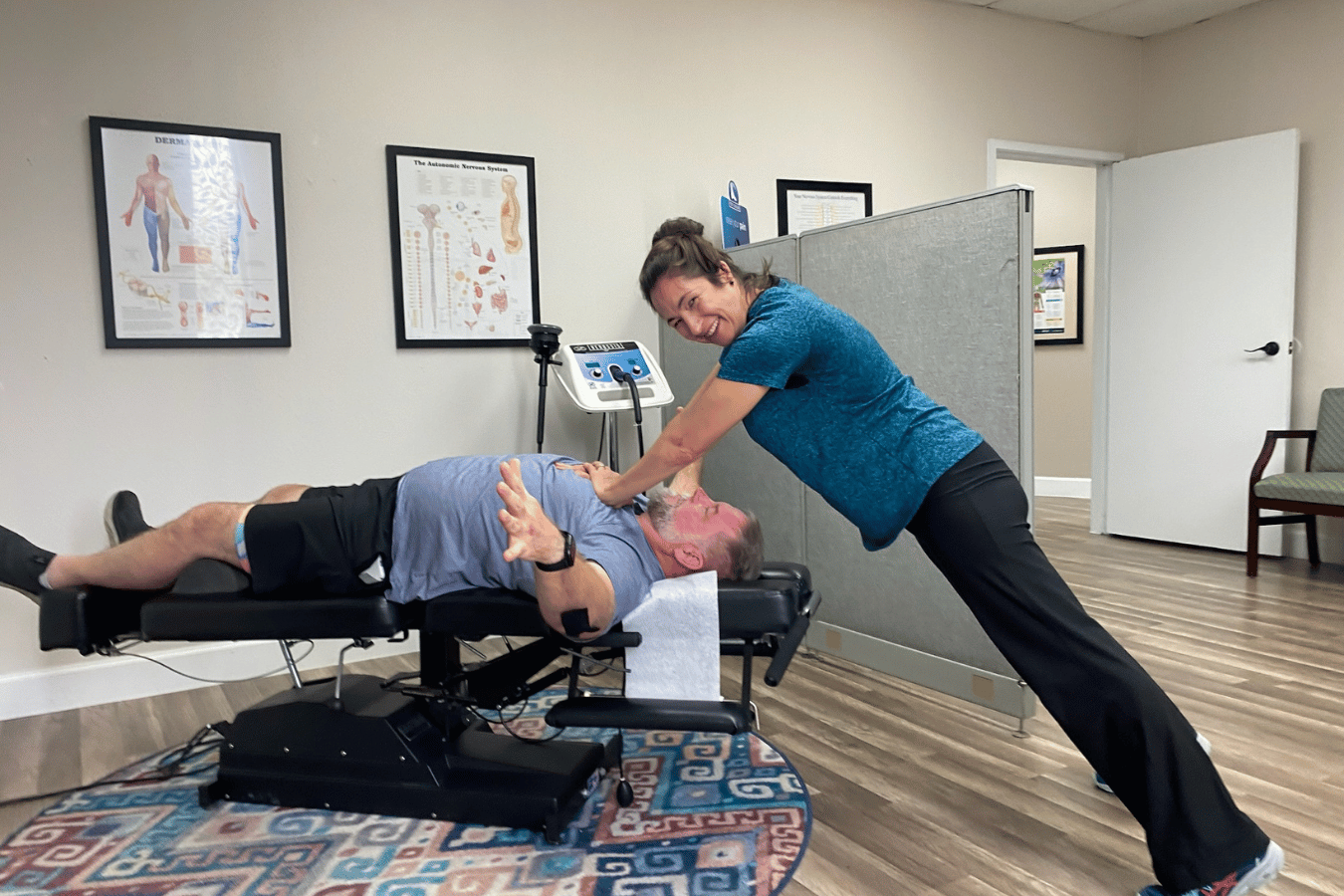 Athlete receiving a chiropractic adjustment at Champion Chiropractic of Pasadena in Pasadena, TX for better mobility.