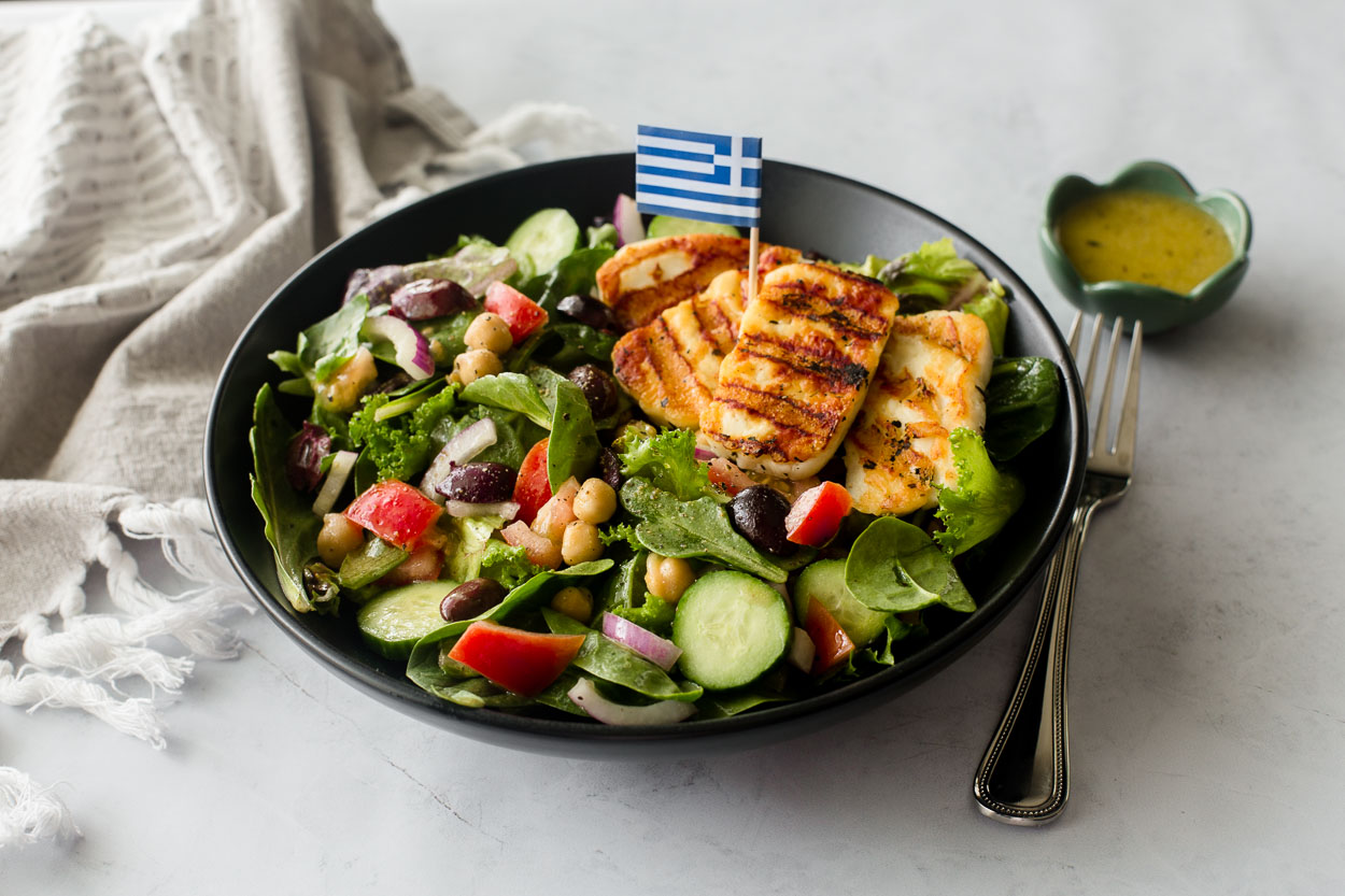 Greek Salad with Juicy Seared Lamb