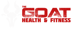 The logo for the goat health and fitness is red and white.