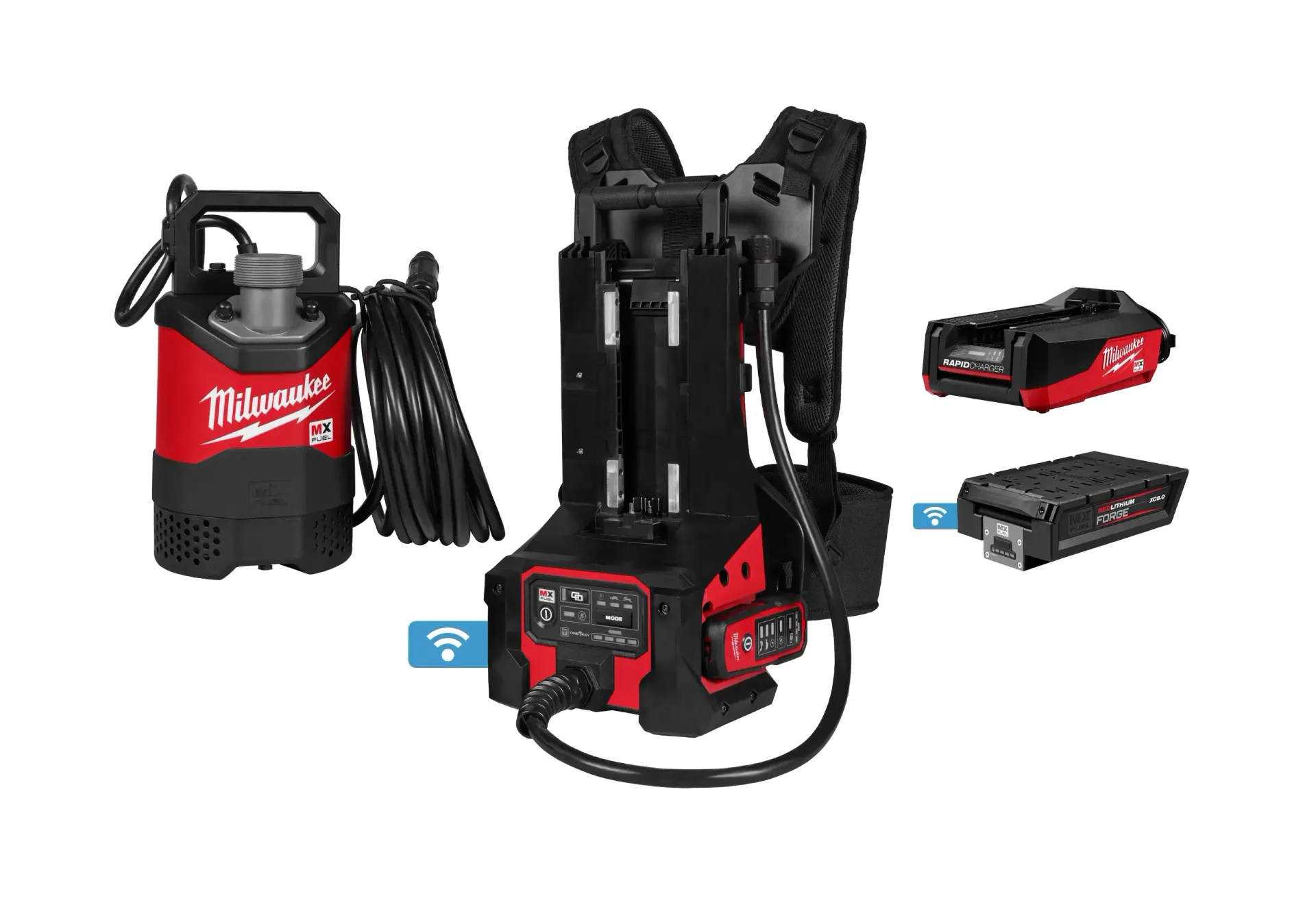A black submersible pump with a handle on a white background.