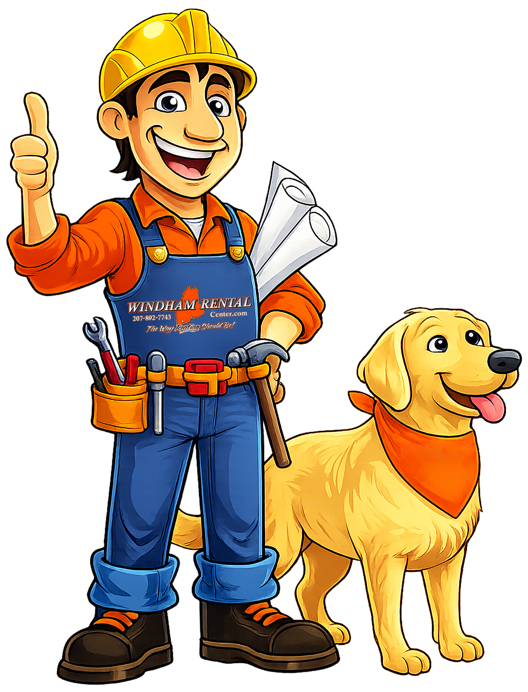 Windham Rental Center Crew Cartoon With Dog